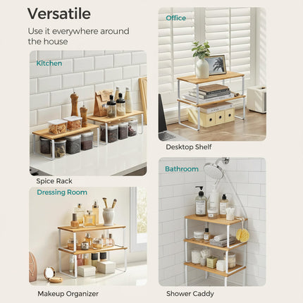 Expandable Kitchen Cabinet Shelf Organizer with Heavy Duty Support | Space-Saving Metal Racks for Smart Storage