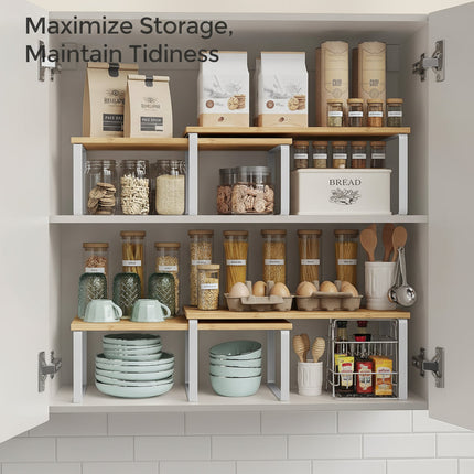 Expandable Kitchen Cabinet Shelf Organizer with Heavy Duty Support | Space-Saving Metal Racks for Smart Storage