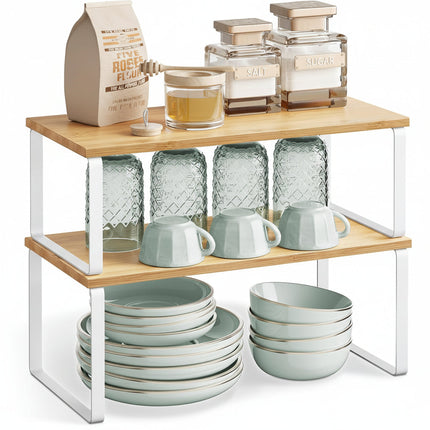 Expandable Kitchen Cabinet Shelf Organizer with Heavy Duty Support | Space-Saving Metal Racks for Smart Storage
