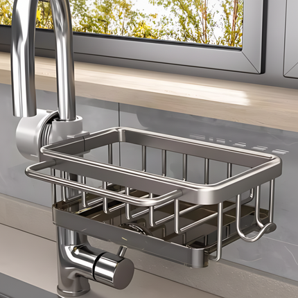 Kitchen Sink Organizer with Fast-Drain Design | Rustproof Aluminum Storage for Cleaning Tools and Sponges