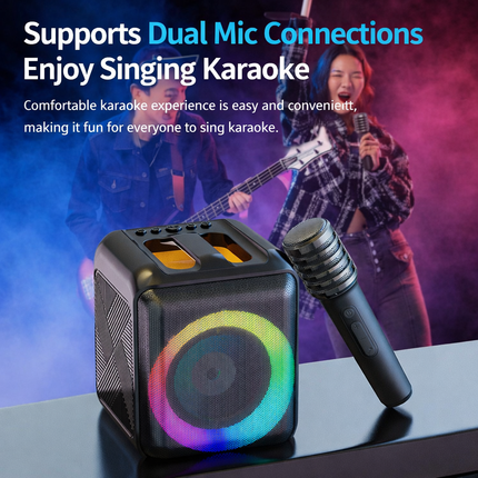 Bluetooth Karaoke Machine with Dual Wireless Microphones | Portable Speaker for Sing-Alongs and Parties