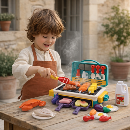 Kids BBQ Grill Set with Realistic Smoke & Color-Changing Food | Engaging Playset for Imaginative Cooking Fun