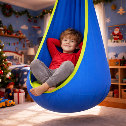 Kids Pod Swing Seat with Support Cushion & Side Pocket | Indoor Sensory Swing for Reading and Relaxation