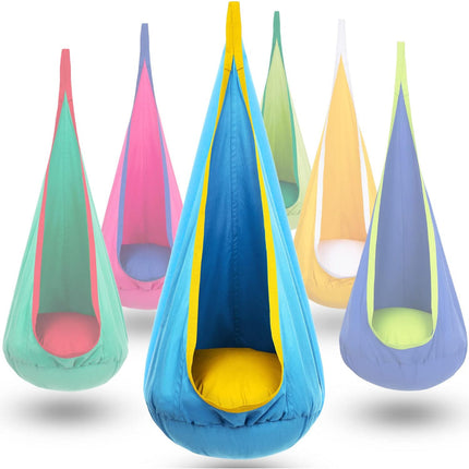 Kids Pod Swing Seat with Support Cushion & Side Pocket | Indoor Sensory Swing for Reading and Relaxation