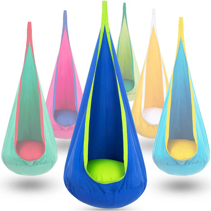Kids Pod Swing Seat with Support Cushion & Side Pocket | Indoor Sensory Swing for Reading and Relaxation