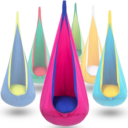 Kids Pod Swing Seat with Support Cushion & Side Pocket | Indoor Sensory Swing for Reading and Relaxation