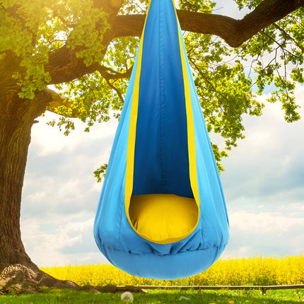 Kids Pod Swing Seat with Support Cushion & Side Pocket | Indoor Sensory Swing for Reading and Relaxation
