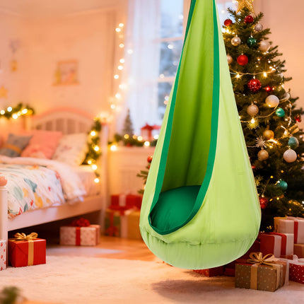 Kids Pod Swing Seat with Support Cushion & Side Pocket | Indoor Sensory Swing for Reading and Relaxation