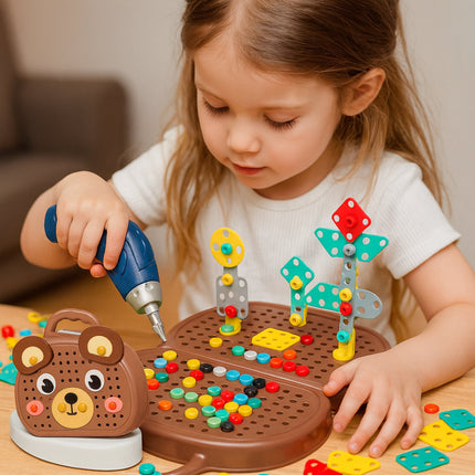 Montessori Building Set for Kids with Electric Screwdriver | STEM Activity Kit for Creative Learning and Problem-Solving