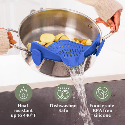 Kitchen Strainer Clip-on Pasta Colander with Fine Drain Pattern | Quick Draining for Easy Food Preparation