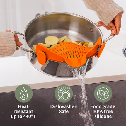 Kitchen Strainer Clip-on Pasta Colander with Fine Drain Pattern | Quick Draining for Easy Food Preparation