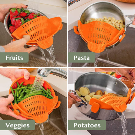 Kitchen Strainer Clip-on Pasta Colander with Fine Drain Pattern | Quick Draining for Easy Food Preparation