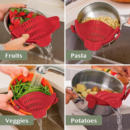 Kitchen Strainer Clip-on Pasta Colander with Fine Drain Pattern | Quick Draining for Easy Food Preparation