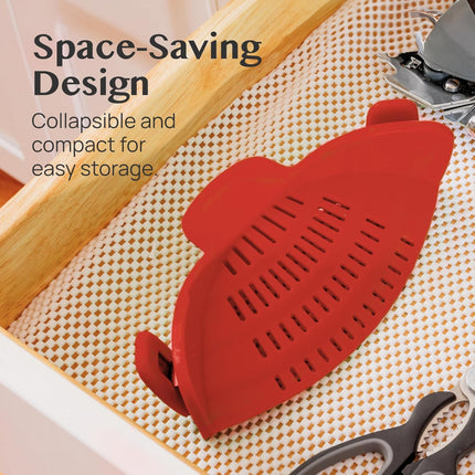 Kitchen Strainer Clip-on Pasta Colander with Fine Drain Pattern | Quick Draining for Easy Food Preparation