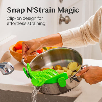 Kitchen Strainer Clip-on Pasta Colander with Fine Drain Pattern | Quick Draining for Easy Food Preparation