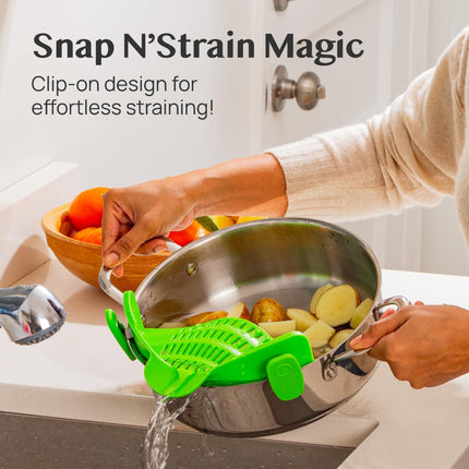 Kitchen Strainer Clip-on Pasta Colander with Fine Drain Pattern | Quick Draining for Easy Food Preparation
