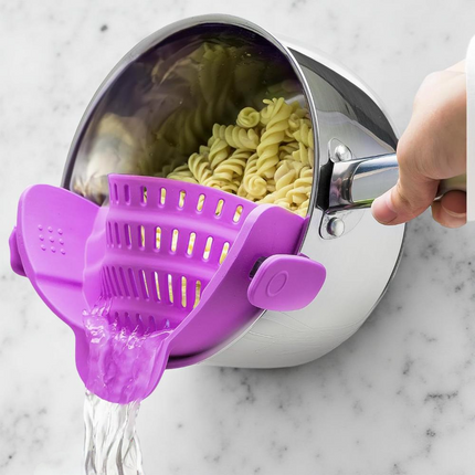 Kitchen Strainer Clip-on Pasta Colander with Fine Drain Pattern | Quick Draining for Easy Food Preparation