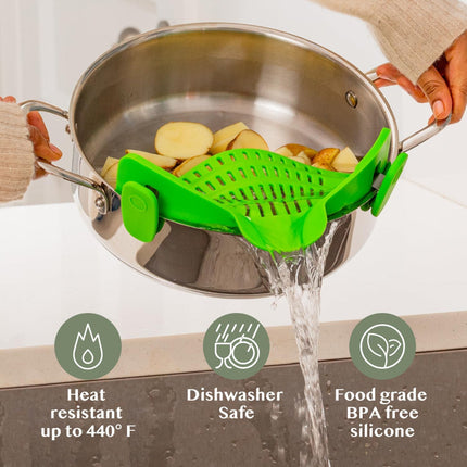 Kitchen Strainer Clip-on Pasta Colander with Fine Drain Pattern | Quick Draining for Easy Food Preparation