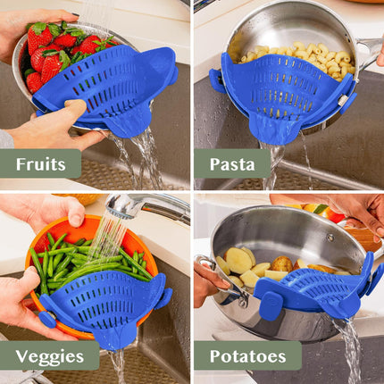 Kitchen Strainer Clip-on Pasta Colander with Fine Drain Pattern | Quick Draining for Easy Food Preparation