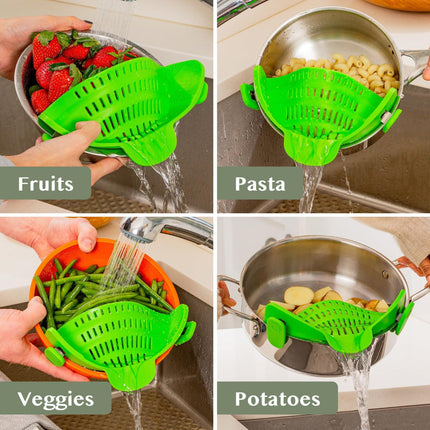 Kitchen Strainer Clip-on Pasta Colander with Fine Drain Pattern | Quick Draining for Easy Food Preparation