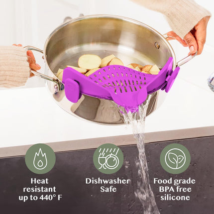 Kitchen Strainer Clip-on Pasta Colander with Fine Drain Pattern | Quick Draining for Easy Food Preparation