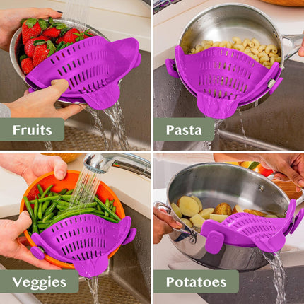 Kitchen Strainer Clip-on Pasta Colander with Fine Drain Pattern | Quick Draining for Easy Food Preparation