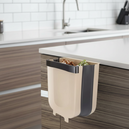 Hanging Kitchen Trash Can with Quick-Open Lid | Foldable Plastic Bin for Easy Countertop Cleanup