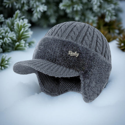 Knit Trapper Ear Flap Winter Hat with Visor | Lightweight Cold Weather Cap for Outdoor Activities
