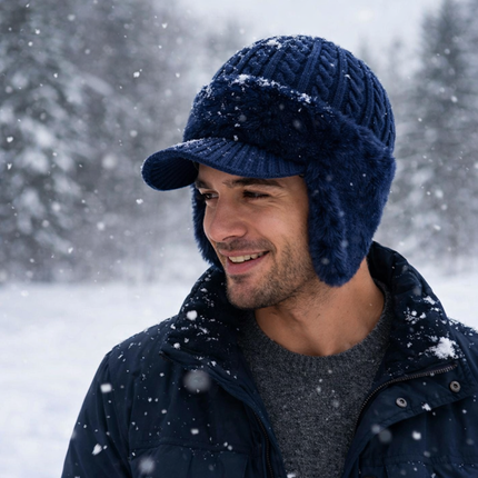 Knit Trapper Ear Flap Winter Hat with Visor | Lightweight Cold Weather Cap for Outdoor Activities