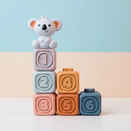 Sensory Baby Stacking Toy with Textured Teething Cubes | Educational Play for Motor Skills and Teething Comfort