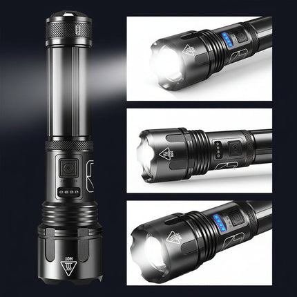Rechargeable LED Flashlight with Adjustable Zoom | Durable Aluminum Torch for Bright Outdoor Lighting