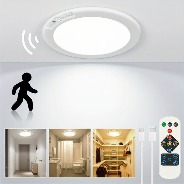Ceiling Light Motion Sensor, Flush Mount Lamp with Rechargeable LED, Battery Operated Motion Sensor Light with Remote_00
