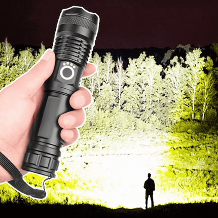 High-Power LED Flashlight with Rechargeable USB Design | Tactical Camping Torch for Outdoor and Emergency Use