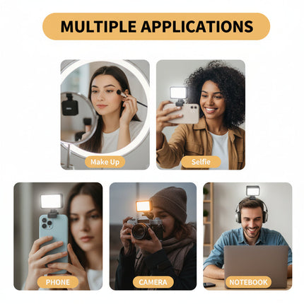 Clip-On LED Selfie Light with Adjustable Brightness | Perfect Lighting for Photos and Videos