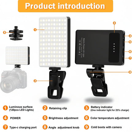 Clip-On LED Selfie Light with Adjustable Brightness | Perfect Lighting for Photos and Videos