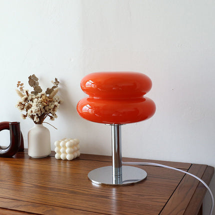 Handcrafted Italian Glass Table Lamp with Chrome Base | Soft Ambient Lighting for Bedroom and Living Room