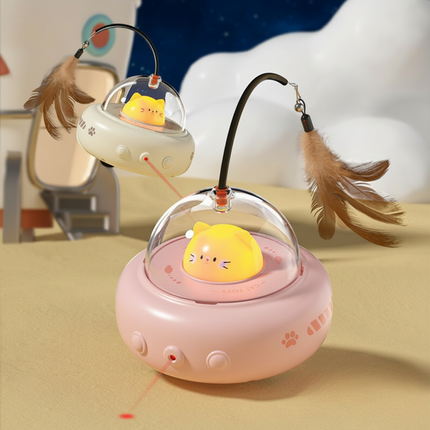 Automatic Laser Cat Toy with Feather Teaser | Interactive UFO Design for Active Play and Exercise