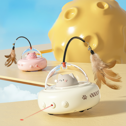Automatic Laser Cat Toy with Feather Teaser | Interactive UFO Design for Active Play and Exercise