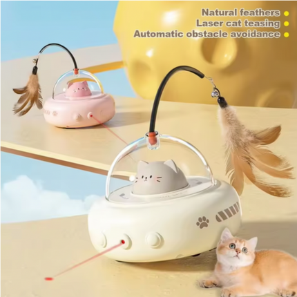 Automatic Laser Cat Toy with Feather Teaser | Interactive UFO Design for Active Play and Exercise