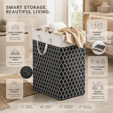 75L Waterproof Laundry Basket with Foldable Design | Durable Fabric Hamper with Handles for Easy Storage