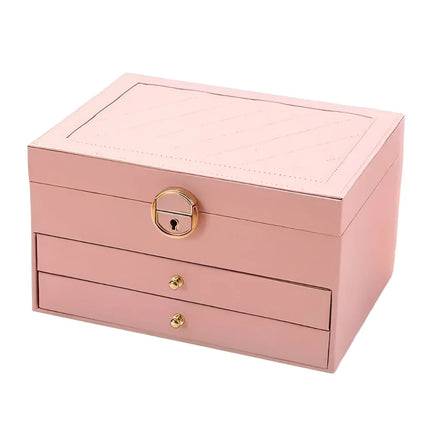 Multilayer Leather Jewelry Box with Textured Design | Compact Organizer for Rings and Accessories