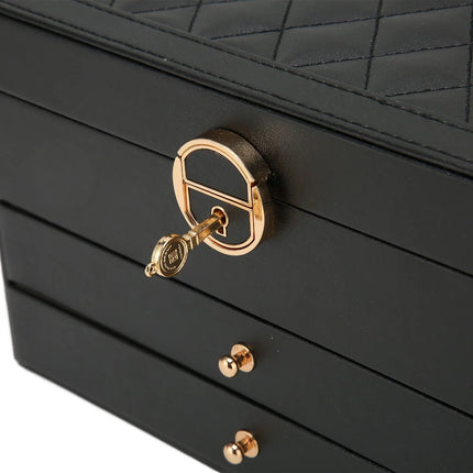 Multilayer Leather Jewelry Box with Textured Design | Compact Organizer for Rings and Accessories