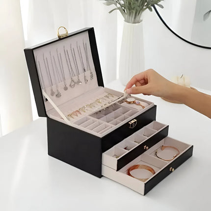 Womens Jewelry Box, Leather Jewelry Organizer with Drawers – image 8
