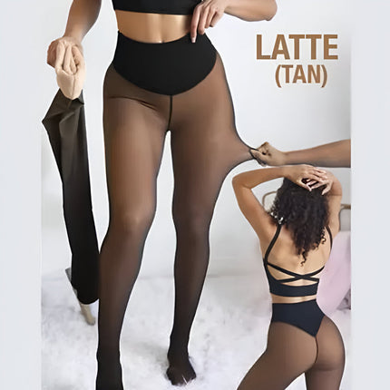 Thermal Leggings with Sheer Tights Look | High Waist Design for Warm Winter Wear