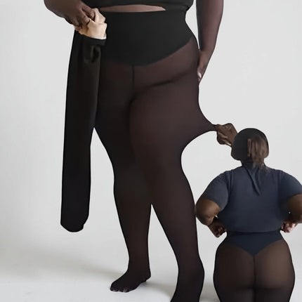 Thermal Leggings with Sheer Tights Look | High Waist Design for Warm Winter Wear