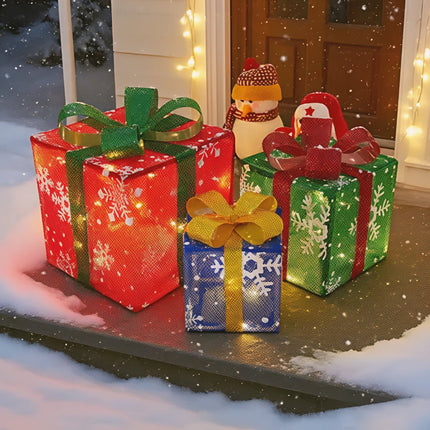 Lighted Gift Box Set with Warm LED Illumination | Classic Christmas Decoration for Indoor and Outdoor Displays