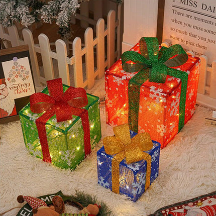 Lighted Gift Box Set with Warm LED Illumination | Classic Christmas Decoration for Indoor and Outdoor Displays