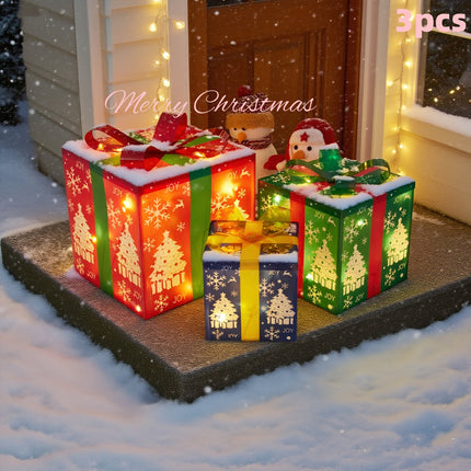Lighted Gift Box Set with Warm LED Illumination | Classic Christmas Decoration for Indoor and Outdoor Displays