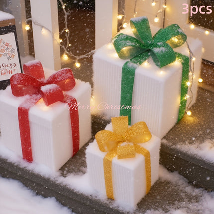 Lighted Gift Box Set with Warm LED Illumination | Classic Christmas Decoration for Indoor and Outdoor Displays