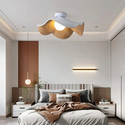 Scandinavian Wooden Ceiling Light with Organic Lotus Design | Warm Ambient Illumination for Modern Spaces